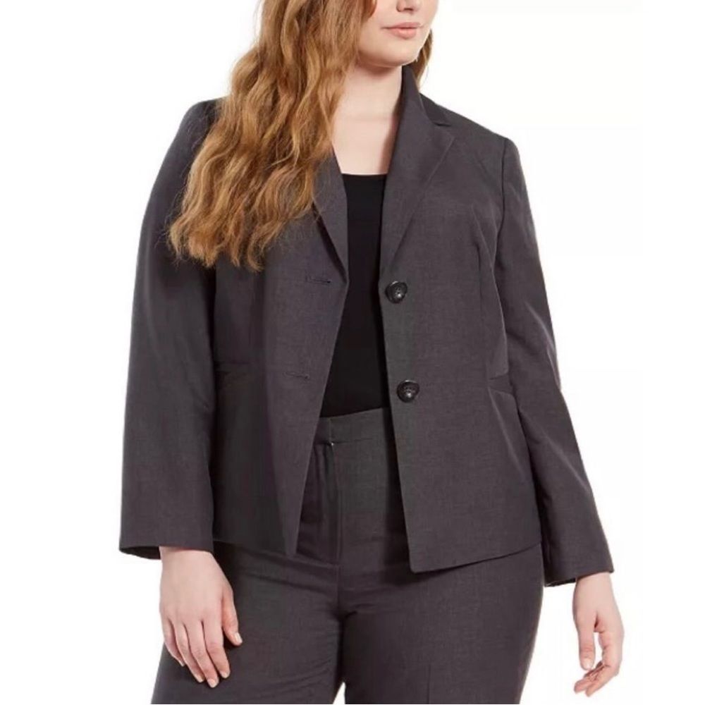 NWT Le Suit Size 12 Charcoal Grey Tailored Blazer Classic Workwear Jacket Luxe